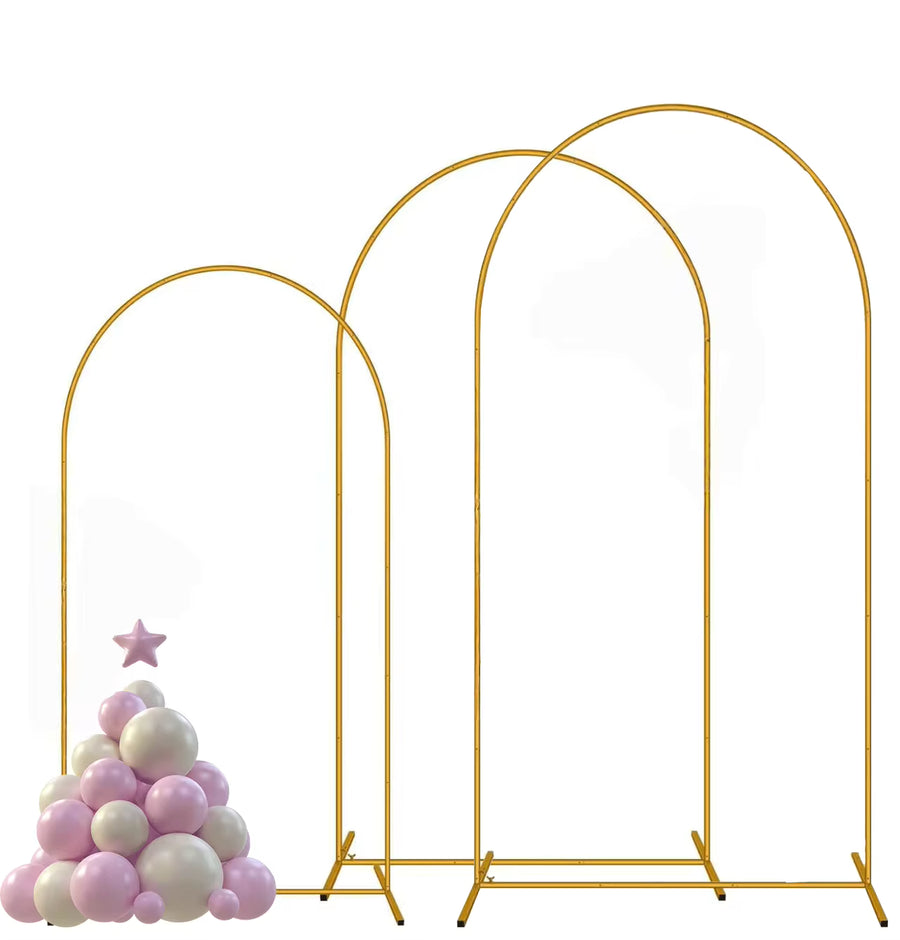 3Pack Metal Arch Backdrop Stand(7.2FT/6.6FT/6FT), Decorative Balloon Arch Stand, Easy Assembly Gold Wedding Arch, Stable Backdrop Arch Stand For Wedding Ceremony, Birthday Party
