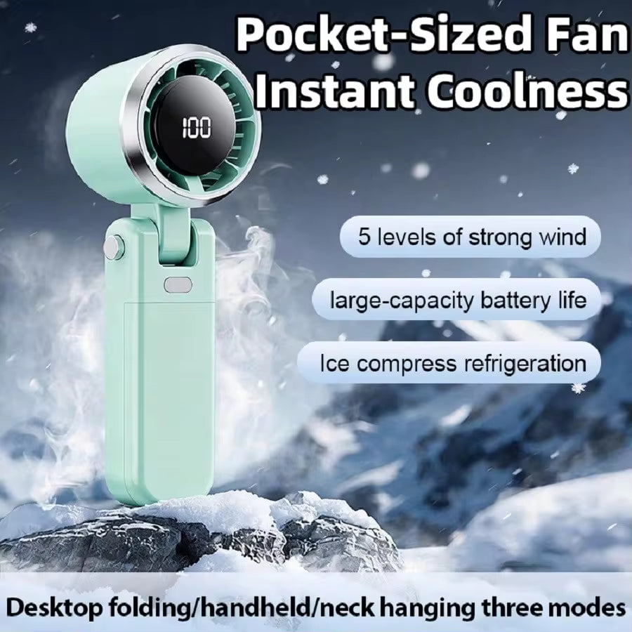 Portable Handheld Turbo Fan - 5 Gear High Speed 5000mAh Rechargeable Mini Personal Hand Fan Blow Cold Air, Battery Operated Travel Essentials, Beach Vacation, Gifts For Women, Men