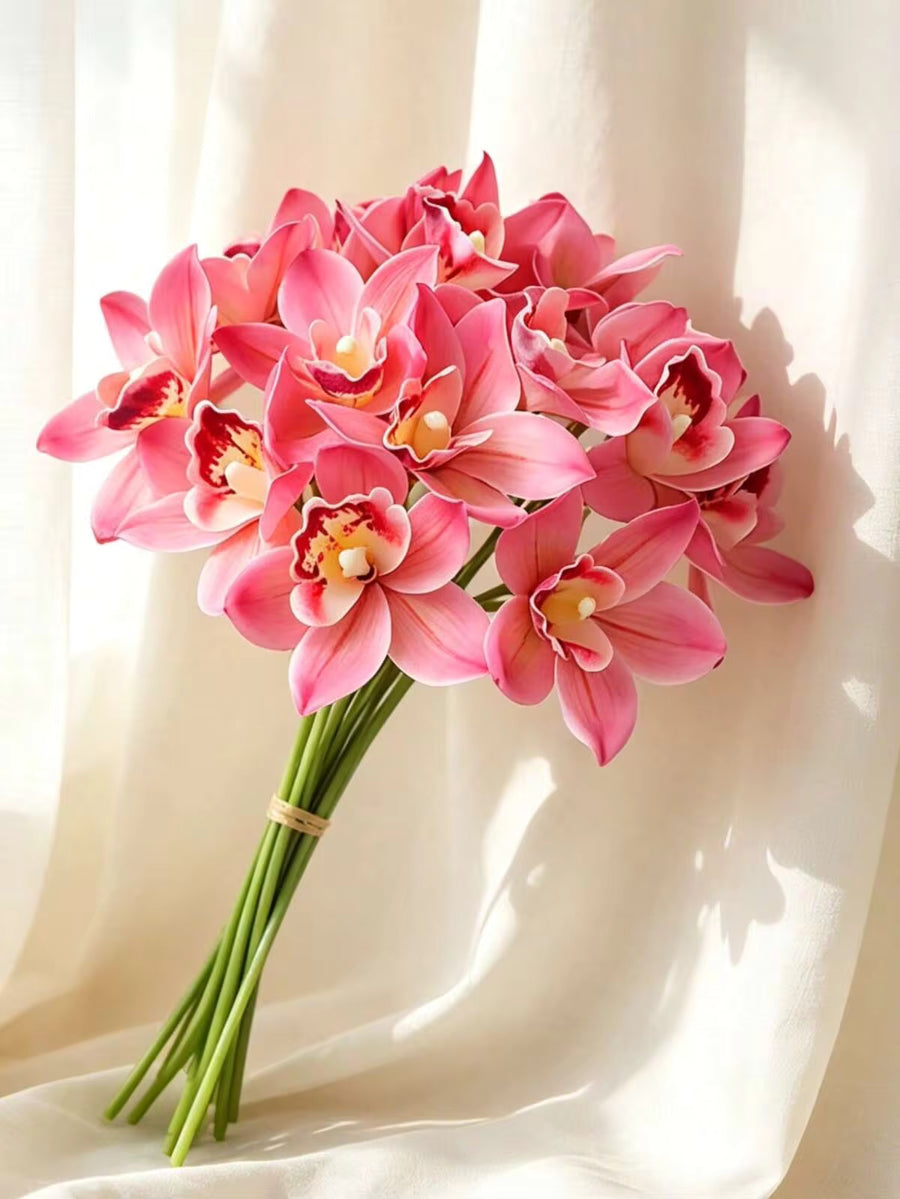 6pcs/Set New Arrival 6-Stem Artificial Orchid Flower Bouquet, High-End Home/Office Desktop Decor Fake Flowers